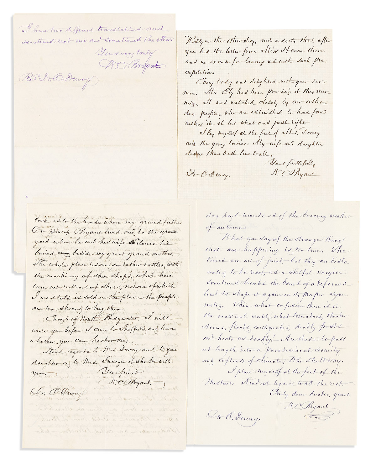 (MASSACHUSETTS.) Papers of the Unitarian minister Orville Dewey, including his diary and correspondence with William Cullen Bryant.